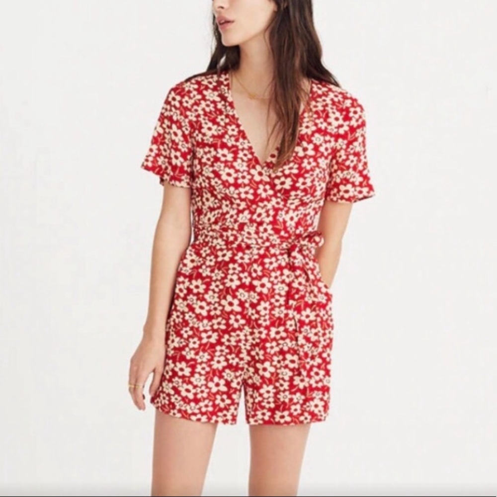 Madewell Red Floral Jumpsuit